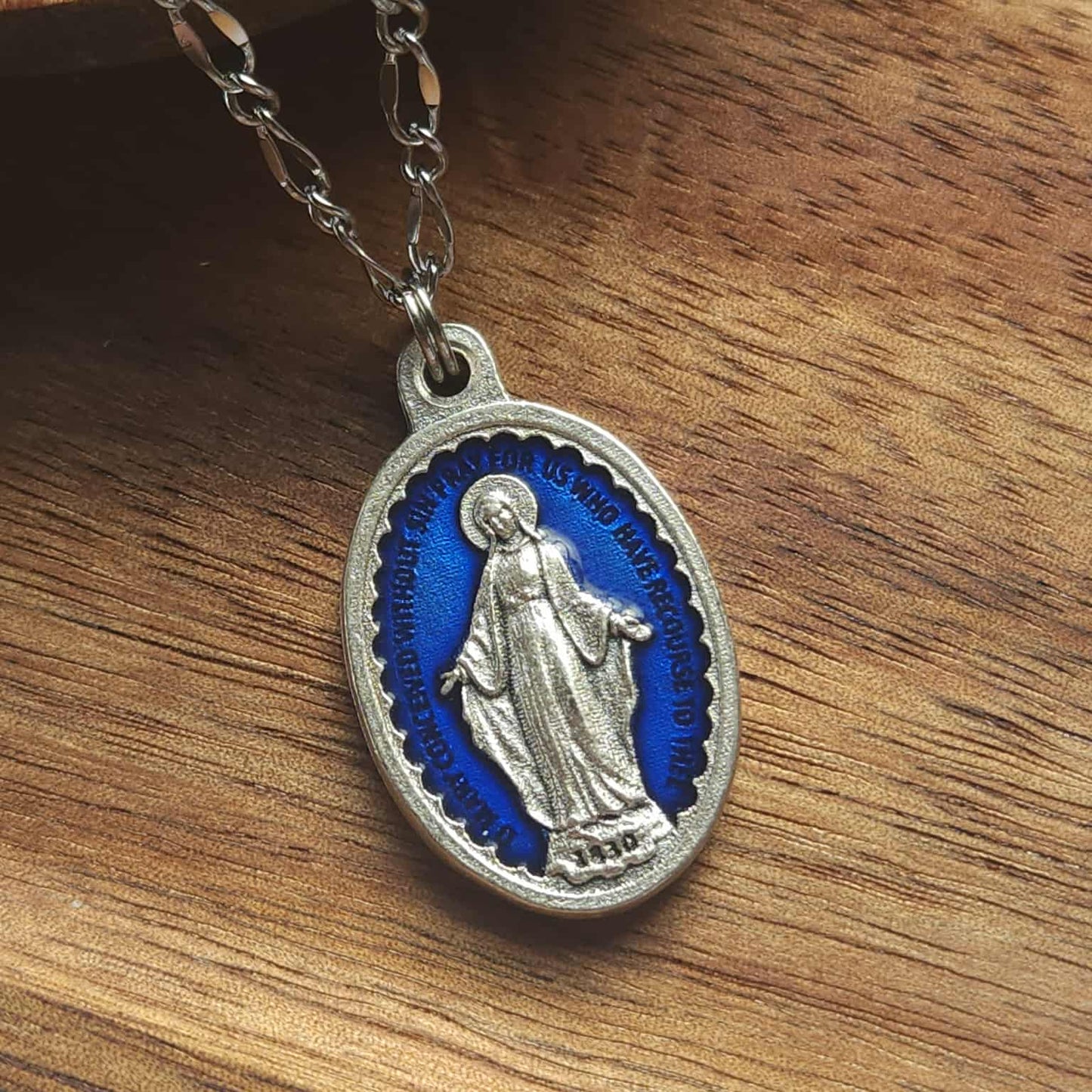 Women's Miraculous Medal Necklace -- Blue
