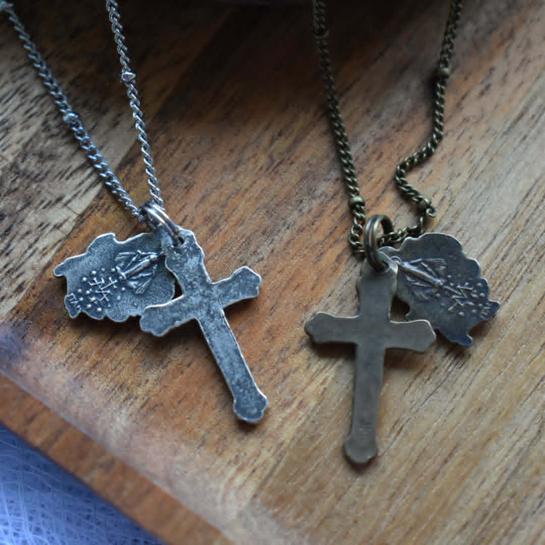 Crucifix & Miraculous Medal Rose Necklace