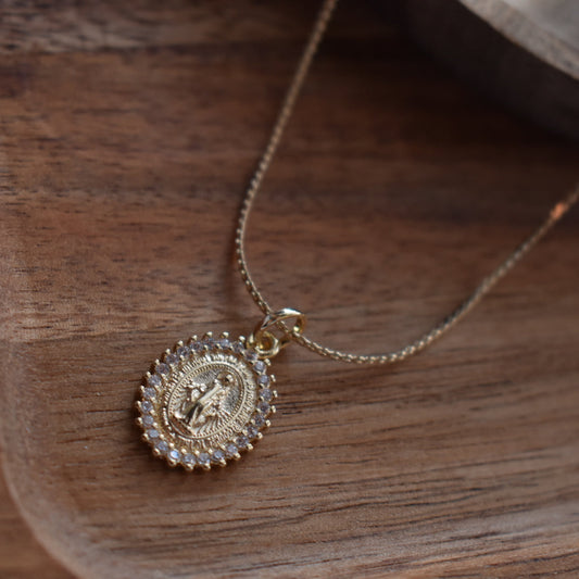 Gold Filled Crystal Miraculous Medal Necklace