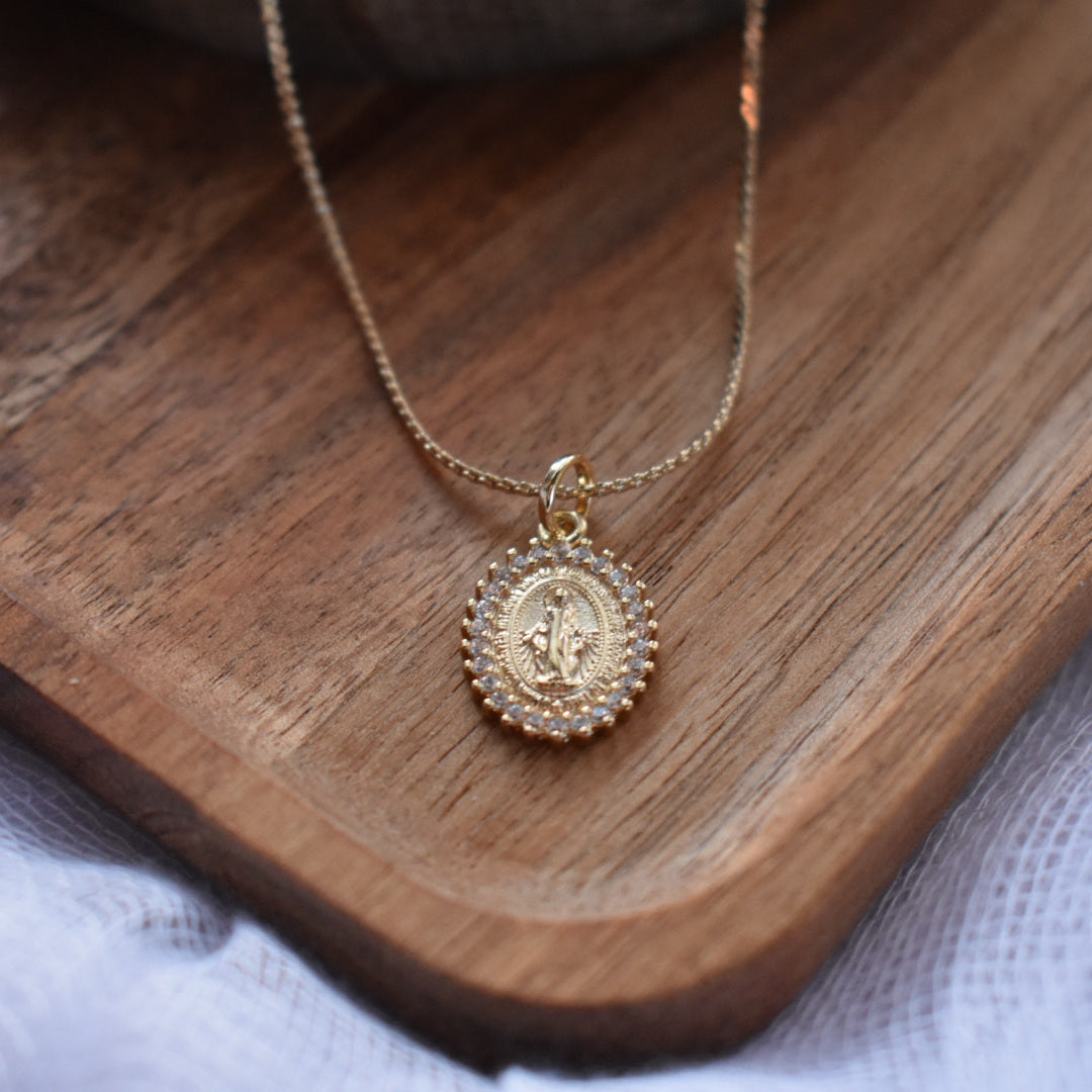 Gold Filled Crystal Miraculous Medal Necklace